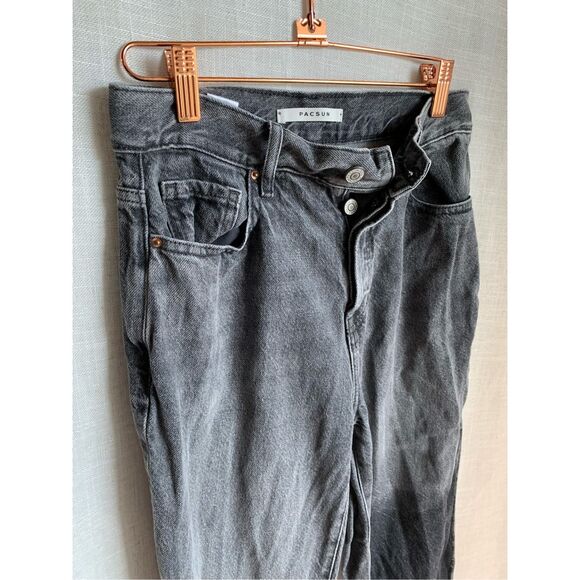 PacSun Black High Rise Jeans 25 Button Fly Straight Leg Raw Hem Grunge Y2K Denim - Picture 10 of 16